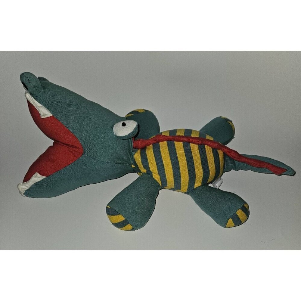 Old Navy Alligator Crocodile Plush 20" Long Dinosaur Green Yellow Striped Toy